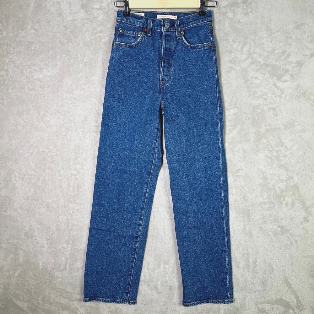 Levis Premium Jeans Womens 24 Ribcage Straight Ankle High Rise Denim Classic